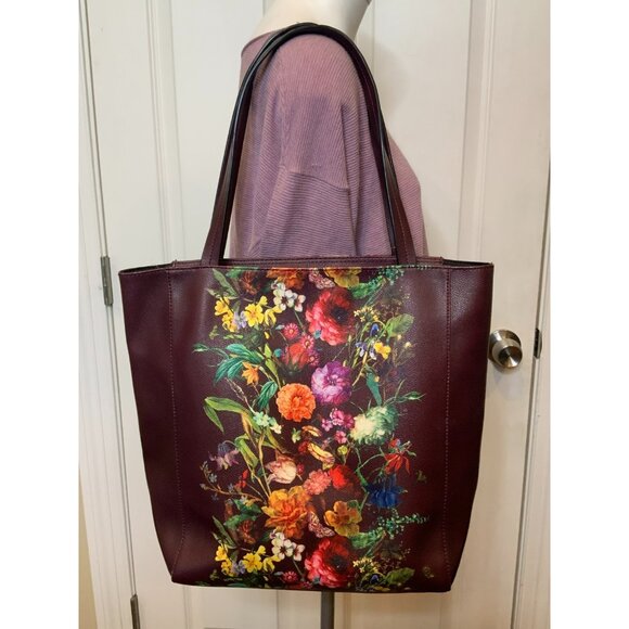 Elliott Luca Wine Burgundy Multicolor Floral Shoulder Bag Purse - Picture 4 of 9